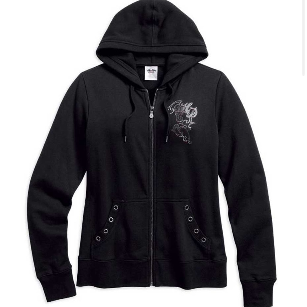 Harley-Davidson® Women's Embellished Scroll Skull Hoodie, Black 99162-16VW